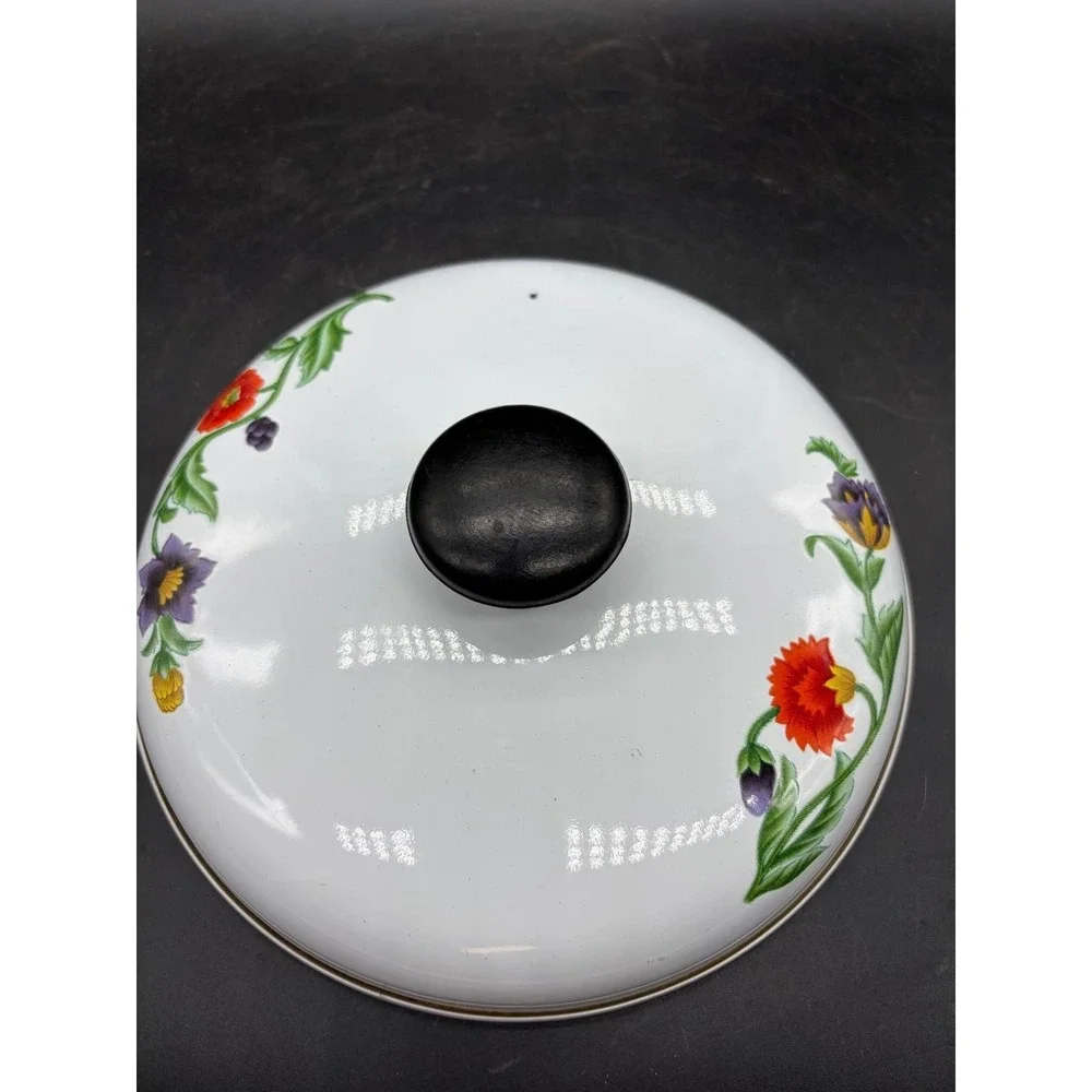 Vintage GMI Enamelware Stock Pot with Lid Floral Poppy‎ White Enamel Soup Pot